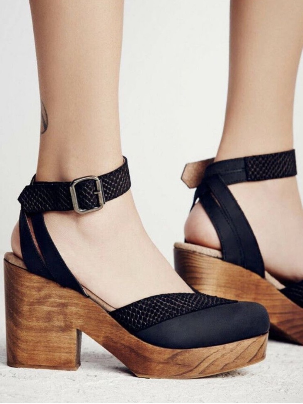Free People Walk This Way Strappy Suede Wooden Clog Platform Heeled Block Sandal